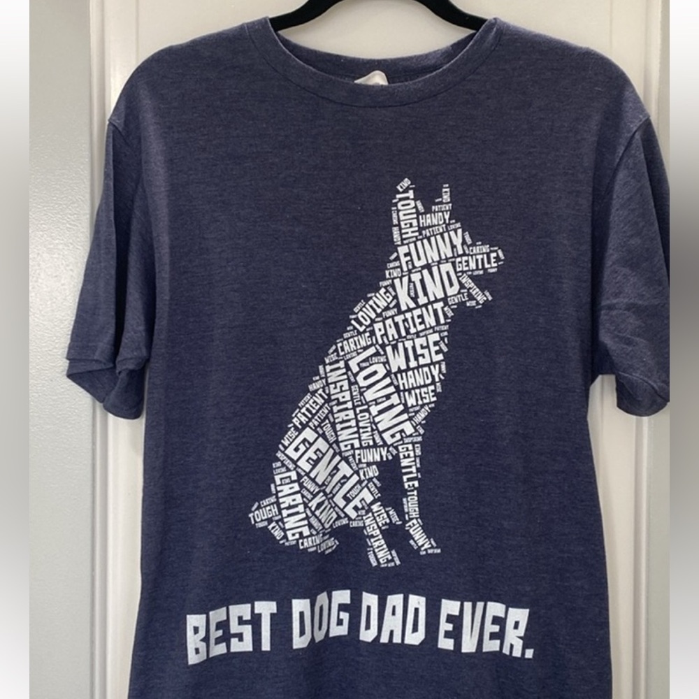 "Best Dog Dad Ever" Blue Men’s Graphic T-Shirt Medium Heathered Port & Company